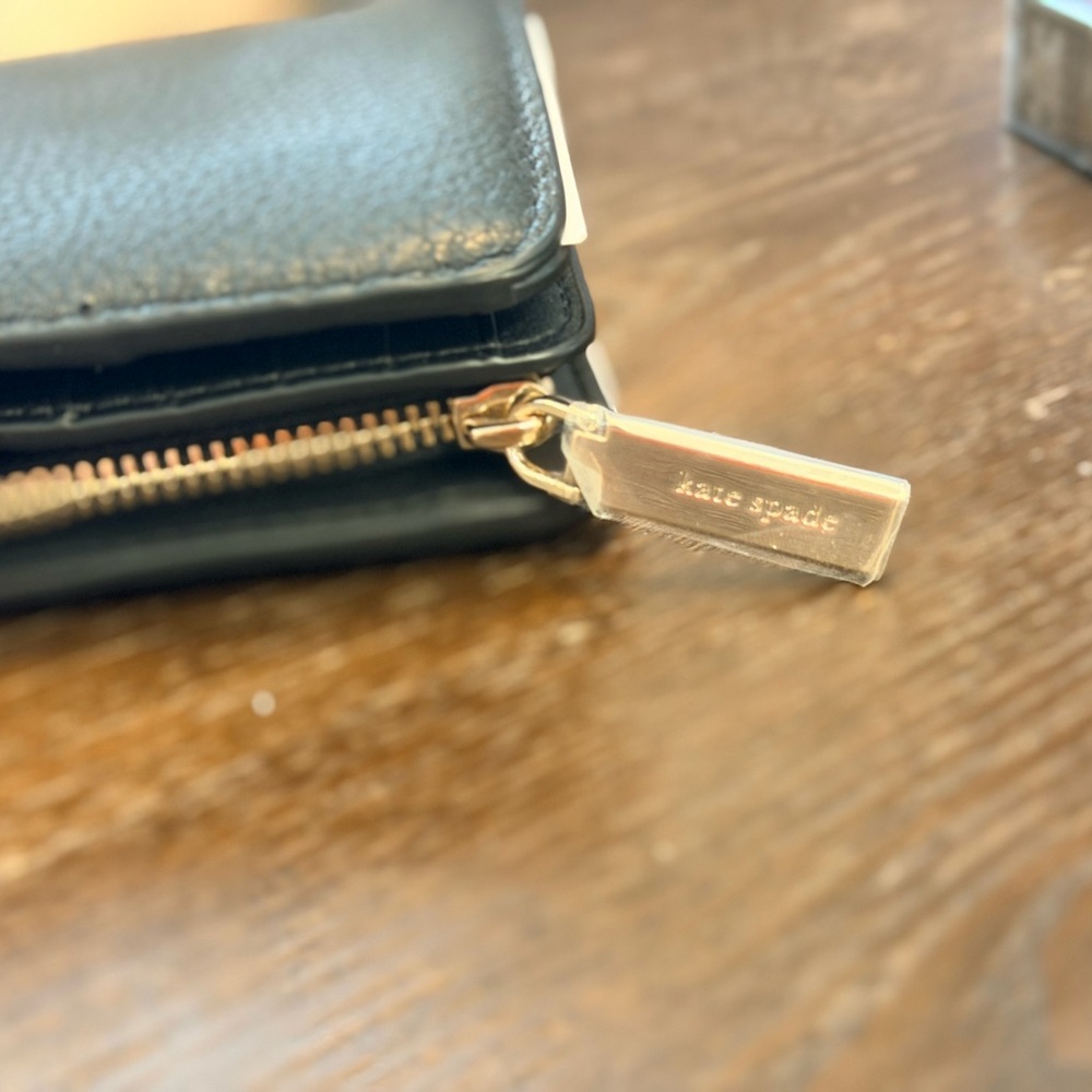 Kate Spade Textured Black Wallet with Gold Logo - Picture 3 of 5